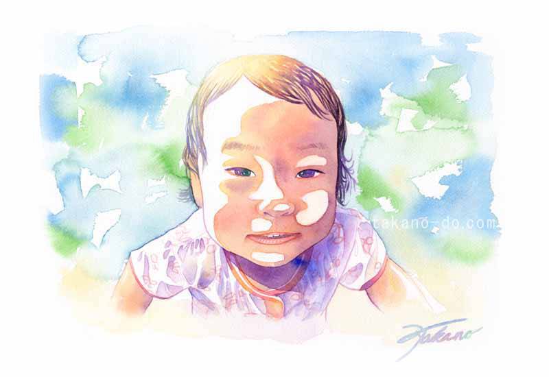 S-10 肖像画 愛娘 似顔絵 赤ちゃん 子供 水彩画 手書きイラスト